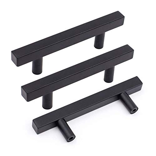 Goldenwarm 25 Pack Black Cabinet Handles 3"(76mm) Matte Black Cabinet Pulls T Bar Drawer Pulls for Kitchen Cupboard & Drawer Hardware - color: Black, size: 3 Inch Hole Center