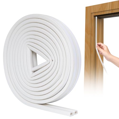 SUNMON D-Type Strip Door Weather Stripping Door Seal Self Adhesive Foam Soundproofing for Doors and Windows, Oundproofing Weatherstrip Gap Collision Avoidance（White） - color: D Type White Rubber, size: 19.7FT