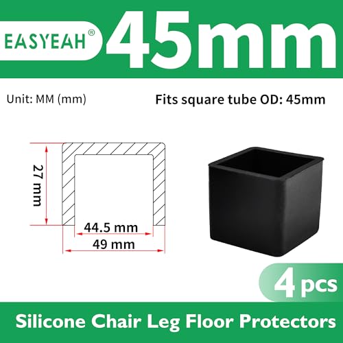 EASYEAH 1-3/4"(45 mm) Square Chair Leg Caps, Silicone Chair Leg Floor Protectors, Flexible End Caps, Non-Slip Rubber Chair Feet Covers for Hardwood Floors, Tables & Patio Furniture, Black (4 PCS) - size: 1-3/4"(45 mm)