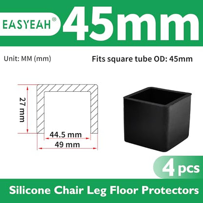 EASYEAH 1-3/4"(45 mm) Square Chair Leg Caps, Silicone Chair Leg Floor Protectors, Flexible End Caps, Non-Slip Rubber Chair Feet Covers for Hardwood Floors, Tables & Patio Furniture, Black (4 PCS) - size: 1-3/4"(45 mm)