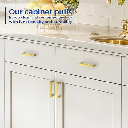 JOY DECOR 2 Pack Cabinet Handles, Gold Cabinet Pulls, 4 Inch Kitchen Handles Square Drawer Pulls Stainless Steel Drawer Hardware Handles, 102mm Hole Centers - size: 4 Inch Hole Center