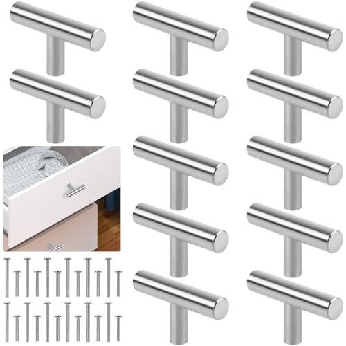 Romeda 12 Pack Silver Cabinet Knobs, 2in Single Hole Cabinet Hardware with Screws 1in & 1.5in, Drawer Pulls (Silver) for Kitchen Bedroom Bathroom Furniture - color: 12 Pack | T-type Silver