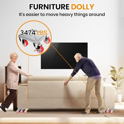 Upgrade Large Furniture Dolly, 3474 lbs Load Capacity-Furniture Lifter with 5 Wheels, Carbon Steel Panel Furniture Movers, Locking 360° Swivel Rubber Casters, Heavy Duty Furniture Sliders (6.9x6.5 in) - color: Silver Panel