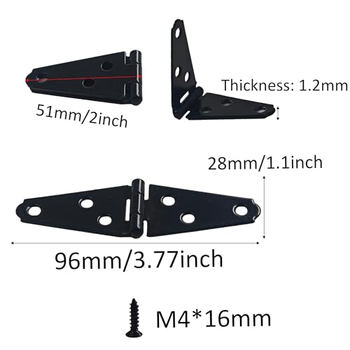 6Pcs 2-Inch Heavy Duty Iron Strap Hinges, Matte Black Gate Tee Hinges for Shed, Fence, Cabinet, Wood Gate Applications with Mounting Screws - size: 2 Inch