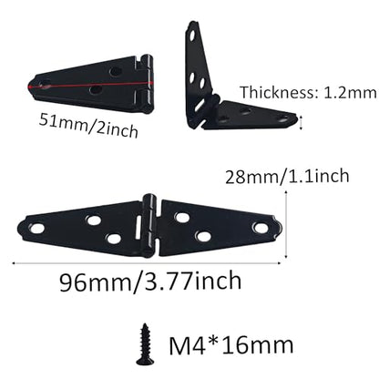 6Pcs 2-Inch Heavy Duty Iron Strap Hinges, Matte Black Gate Tee Hinges for Shed, Fence, Cabinet, Wood Gate Applications with Mounting Screws - size: 2 Inch