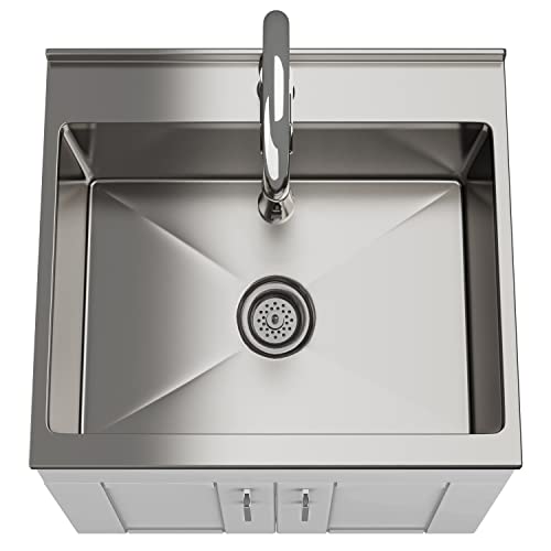 SIMPLIHOME Modern Wide Shaker All-in-One 24 inch Wide Utility Sink and Laundry Cabinet in Pure White Finish, Transitional Stainless Steel Sink Cabinet for Laundry Rooms with High-Arch Chrome Faucet - color: White, size: 24 Inch