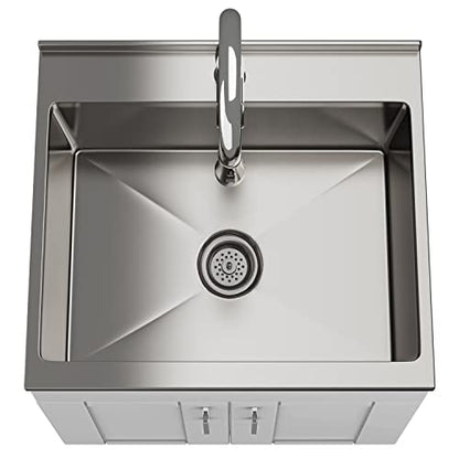 SIMPLIHOME Modern Wide Shaker All-in-One 24 inch Wide Utility Sink and Laundry Cabinet in Pure White Finish, Transitional Stainless Steel Sink Cabinet for Laundry Rooms with High-Arch Chrome Faucet - color: White, size: 24 Inch