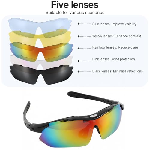 Outdoor Polarized Sunglasses for Men Women, Sports UV400 Protection Sunglasses Clip-on Wearable Head-mounted Sun Glasses with 5 Interchangeable Lenses for Cycling Fishing Traveling Driving Hiking