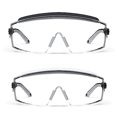 Anti Fog Safety Glasses Safety Goggles Over Glasses Protective Glasses with Anti Scratch Lenses Adjustable - color: 2 Pack (Black + Grey)