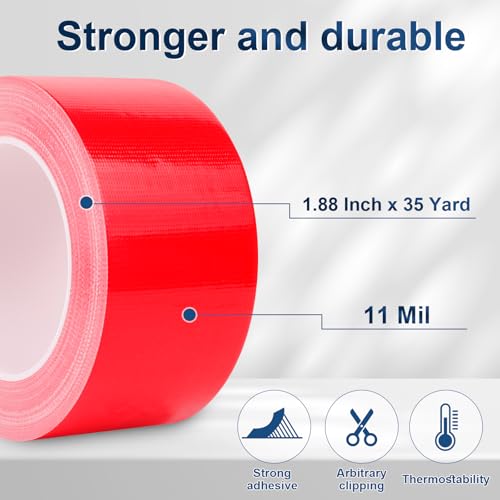 Red Duct Tape Heavy Duty, 1.88 Inch x 35 Yard Waterproof Strong Adhesive Duct Tape for Indoor Outdoor Repairs Tear by Hand, 1 Roll - color: Red