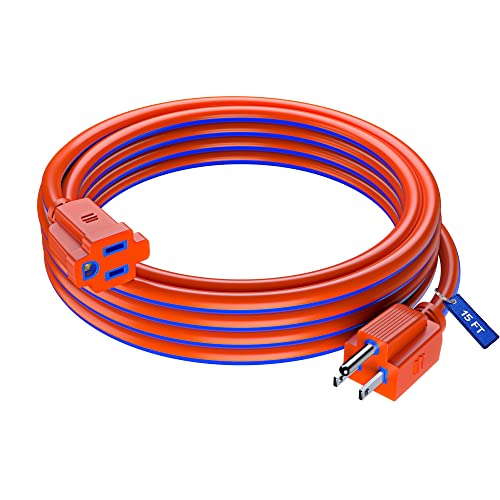 Maximm 15 Ft Blue and Orange Extension Cord, Heavy Duty 16 AWG, ETL Listed for Workshop & Outdoor Use - color: Blue and Orange, size: 15 Feet