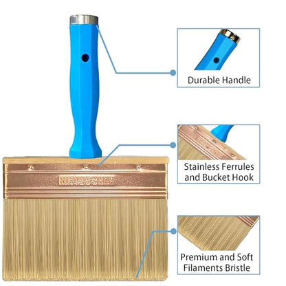 Deck Stain Brush, 6 Inch Deck Paint Brush with Threaded Handle for Extension Pole, Wide Large Brushes for Staining Wood, Fence, Walls, Lime Wash Paint Brush - color: 6 Inch
