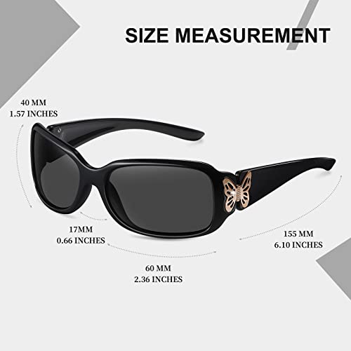 HAOLOTA Women's Polarized Sunglasses - Fashionable Wraparound Butterfly Design with UV400 Protection - color: A03 Black Frame/Grey Lens