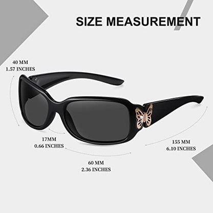HAOLOTA Women's Polarized Sunglasses - Fashionable Wraparound Butterfly Design with UV400 Protection - color: A03 Black Frame/Grey Lens