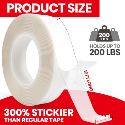 ADHES Double Sided Tape Heavy Duty, 1.18in x 16.4ft, Nano Tape, Reusable and Hand-Tearable Clear Mounting Tape, Strong Removable Adhesive for Wall, Poster, Picture Hanging, Carpet, DIY Projects
