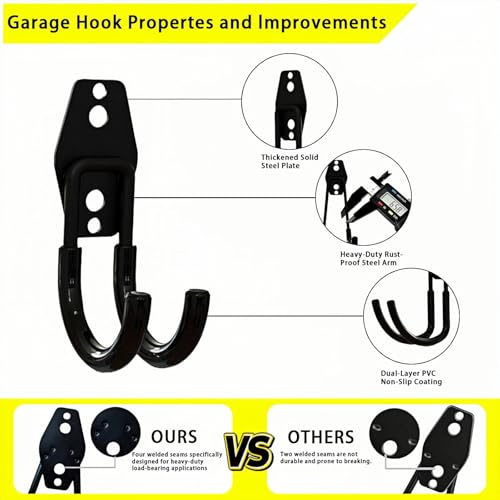 4 Pack Garage Hooks Heavy Duty, Steel Utility Ladder Hooks for Hanging Tools,Bikes, Hoses and Ropes - Wall Mount Organizer with Anti-Slip Coating（2.8in） - size: 2.8in