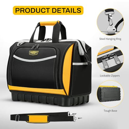 WINHUNT Tool Bag, Hard Bottom Professional Tool Tote, Multi-Pocket Storage with Shoulder Strap, Black and Yellow (Yellow & Black, 16 inch)