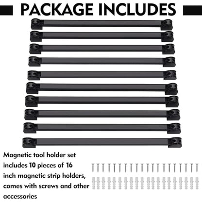16" Magnetic Tool Holder, 10 Packs Magnetic Storage Strips Magnet Bar PVC Coated for Garage Tool Organizer Mounted Hanging Strip,Heavy Duty of Holder Easy to Install - style: 16IN-10 PACK
