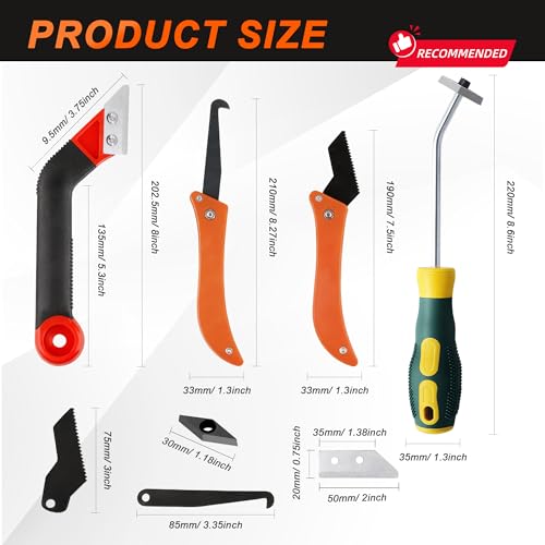23 Pack Grout Removal Tool Kit, 2 Tile Grout Saws with 6 Extra Blades, 2 Hand Grout Saw with 5 Cleaning Sawtooth Blades, Hook Knife, for Bath Shower Floor Tile Grout Cleaning Caulk Remover