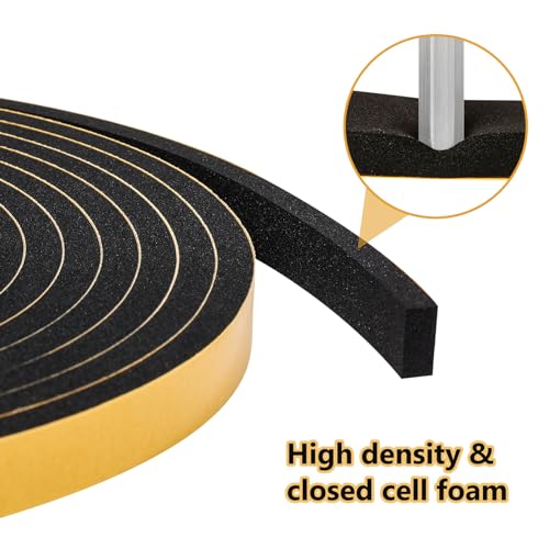 26Feet Weather Stripping Seal (2 Inch X 1/8 Inch) for Door Window, High Density Foam Tape, Soundproofing, Insulation Strip, Door Sealers for Door Frame- Black - size: 2 Inch X 1/8 Inch X 26Feet