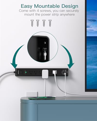 Surge Protector Power Strip - Extension Cord with Addtam 6 AC Outlets 4 USB (2 USB-C Ports), 1875W/15A, Flat Plug with Overload Surge Protection, Outlet Extender for Home Office Dorm Room Essentials - style: Braided Cord