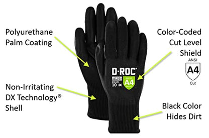 MAGID D-ROC DX Technology ANSI A4 Polyurethane Palm Work Glove, 72 Pairs, Size 8/Medium (DXG42) - color: Black, size: 8/Medium, style: 72 Pair
