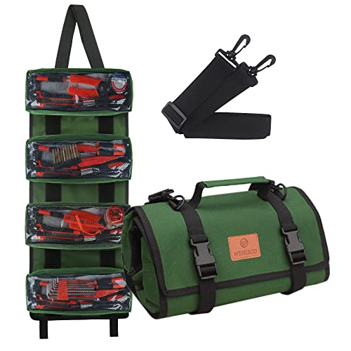 Roll Tool Bag, Green Wrench Roll Organizer, Canvas Roll Up Tool Bag, Multi-Purpose Tool Roll Organizer,Tool Pouch for Motorcycle Car - color: Green, size: 4 Zipper Pockets