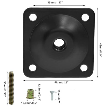 12 Degree Angled Leg Mounting Plates Kit, M8 Thread Furniture Sofa Legs Attachment Plates T-Plate for Repairing Damaged Sofa Couch Seats, with Hanger Bolts, Screws (Black, Set of 4) - color: Black, size: 5/16" (M8) -12 Degree