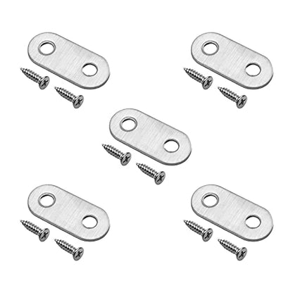 MroMax 10Pcs 201 Stainless Steel Straight Brackets 1.46" x 0.63" Flat Straight Braces Brushed Metal Fixed Connecting Plate for Repairing Furniture, Bookcase, Table, Chair Legs 2 Holes with Screws - size: 1.46"x 0.63"x 0.08"(LxWxT)