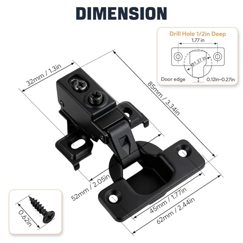 Mousike 50 Pack (25 Pair) Soft Close Cabinet Hinges, 1/2 Overlay Soft Close Hinges for Kitchen Cabinet, Stainless Steel, Built-in Damper, 100 Degree Opening Angle, 6 Way Adjustment - color: Black, size: 50 Pack