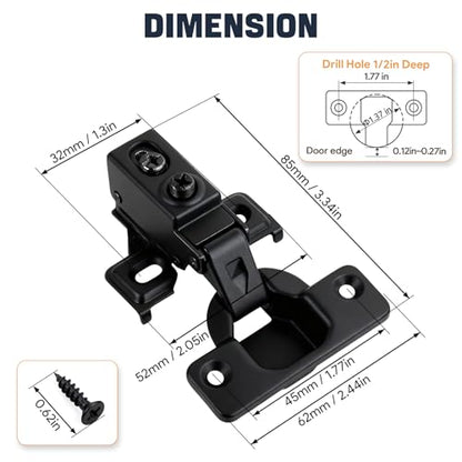 Mousike 2 Pack (1 Pair) Soft Close Cabinet Hinges, 1/2 Overlay Soft Close Hinges for Kitchen Cabinet, Stainless Steel, Built-in Damper, 100 Degree Opening Angle, 6 Way Adjustment - color: Black, size: 2 Pack