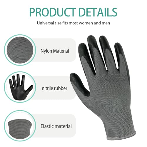 YOUKE OLA 120 Pair Gardening Gloves for Men, Breathable Rubber Coated Garden Gloves Working Gloves for Gardening, Construction Black 10/XLarge