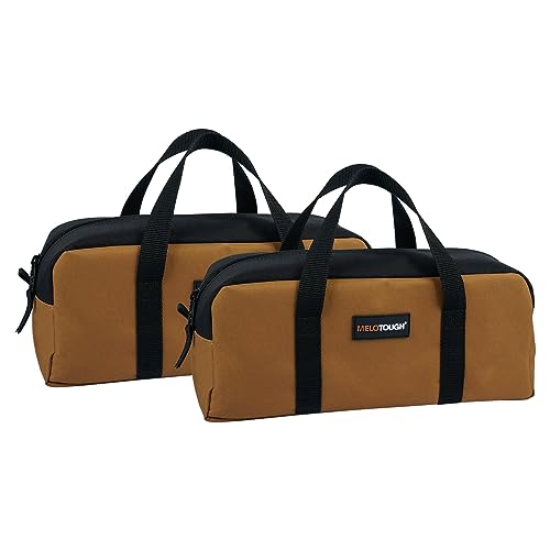 MELOTOUGH Canvas Tool Bag 14 Inch Tool Tote Bag with Zipper Heavy Duty Portable Tool Organizer Bag for Electrician,HVAC,Carpenter,Mechanic,Plumbing(Tan) - color: TanBlack
