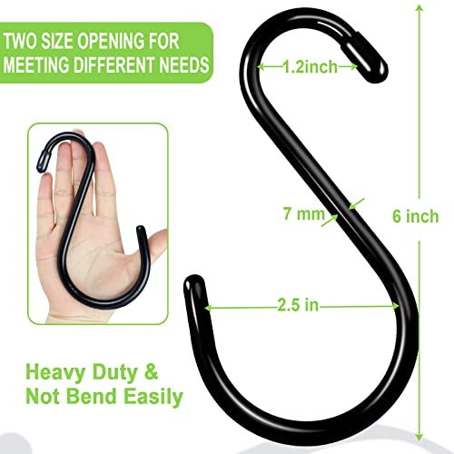 DINGEE 24 Pack Heavy Duty S Hooks, Non Slip Rubber Coated, 7mm Thick Metal Black S Hooks for Hanging Plants, Closet, Bird Feeders, Kitchen, Large Objects, Tools, Bikes - color: Black, size: 6 Inch-24 Pack