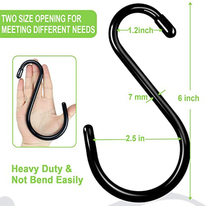 DINGEE 24 Pack Heavy Duty S Hooks, Non Slip Rubber Coated, 7mm Thick Metal Black S Hooks for Hanging Plants, Closet, Bird Feeders, Kitchen, Large Objects, Tools, Bikes - color: Black, size: 6 Inch-24 Pack