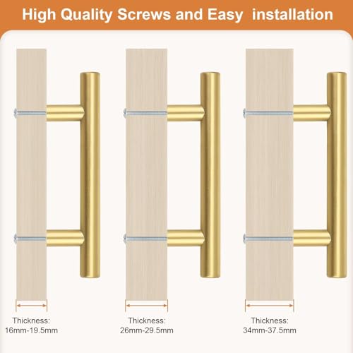 Probrico 5 Pack Hole Centers (76mm) 3inch Gold Kitchen Cabinet Handles Stainless Steel Polished Gold Cabinet Pulls Round T Bar Pull Handle for Cabinets and Drawers Total Length 5inch(127mm) - color: Gold, size: Hole Centers: 3"