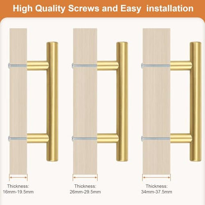 Probrico 5 Pack Hole Centers (76mm) 3inch Gold Kitchen Cabinet Handles Stainless Steel Polished Gold Cabinet Pulls Round T Bar Pull Handle for Cabinets and Drawers Total Length 5inch(127mm) - color: Gold, size: Hole Centers: 3"