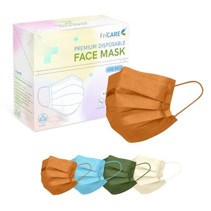 FriCARE Face Masks Disposable for Adults, 4 Ply ASTM Level 3, Individually Wrapped Mask for Allergy Protection, 100 Pack, Earth & Sky - color: Earth Sky