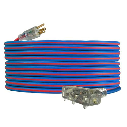US Wire and Cable 12/3 Gauge x 25-Foot Extreme Cold Weather Triple Tap Extension Cord – Heavy-Duty, 221°F to - 94°F Rating, Lighted Plug, SJEOOW, Weather-Resistant, Ideal for Outdoor Use - size: 25 ft, style: 12 AWG