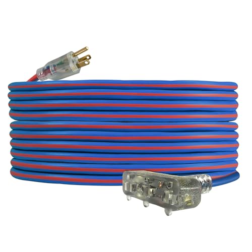 US Wire and Cable 14/3 Gauge x 25-Foot Extreme Cold Weather Triple Tap Extension Cord – Heavy-Duty, 221°F to - 94°F Rating, Lighted Plug, SJEOOW, Weather-Resistant, Ideal for Outdoor Use - size: 25 ft, style: 14 AWG