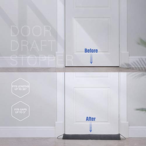 Door Draft Stopper, 37 Inch Weighted Under Door Noise Cold Air Blocker, Heavy Duty Sound Proof Draft Guard Gap Snake for Bottom of Doors and Windows, 2.3lbs (Grey) - size: 37in