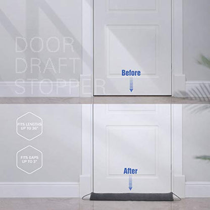 Door Draft Stopper, 37 Inch Weighted Under Door Noise Cold Air Blocker, Heavy Duty Sound Proof Draft Guard Gap Snake for Bottom of Doors and Windows, 2.3lbs (Grey) - size: 37in