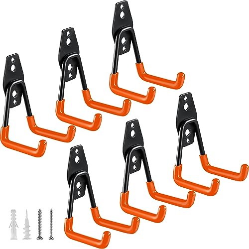 HUPBIPY Heavy Duty Garage Hooks 6 Pack, 2.8 inch Small U Shaped Hanger, Wall Mounted Storage System, Power and Garden Tool Organizer, for Hanging Ladders, Hose, Bulk Items and More - color: Orange Small U Hook
