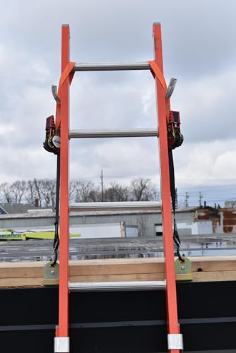 Life Grab Ladder Stabilizer - 2-Pack Adjustable Ratchet Strap System, Universal Fit Ladder Security Accessory, Robust Hook Attachments for Roof & Tree Work, Enhanced Stability & Safety, Easy Install