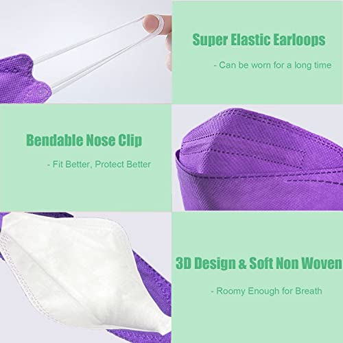 akgk KN95 Face Masks 50 Pack,5-Ply Disposable Purple Face Mask Against PM 2.5 Smoke and Dust - color: Z-50 Pack-purple