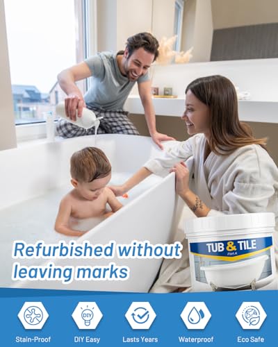 Tub and Tile Paint Refinishing Kit, 17.6oz Bathtub Refinishing Kit White with Tools and Hardener, Semi-Gloss White Tub Paint for Bathtub, Sink, Low Odor and Easy to Use, 25-30sq.ft - size: 17.6 Fl Oz (Pack of 1)