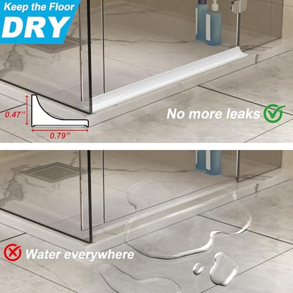 39Inch Shower Threshold Water Dam, Self-Adhesive Silicone Shower Barrier Water Stopper Shower Door Bottom Seal Strip Shower Splash Guard for Bathroom Kitchen Bathtub - color: White, style: 39 inch
