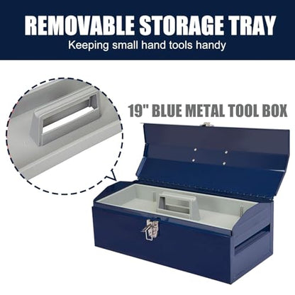 19" Portable Tool Box, Metal Tool Box, Hip Roof Style, Ideal for Trailer, Mechanic, DIY-ers, Car Toolbox, Workshops, Garages, Repair Shops,Blue - size: 1P-19in-Blue