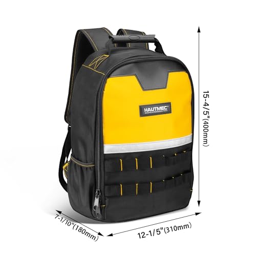 HAUTMEC Tool Backpack with Laptop Compartment, Heavy-Duty 1680D Water-Resistant Tool Bag with Reinforced Hard Base, Double Zipper, Widened Padded Straps for Technicians & Contractors – HTTBM25058 - color: Yellow & Black