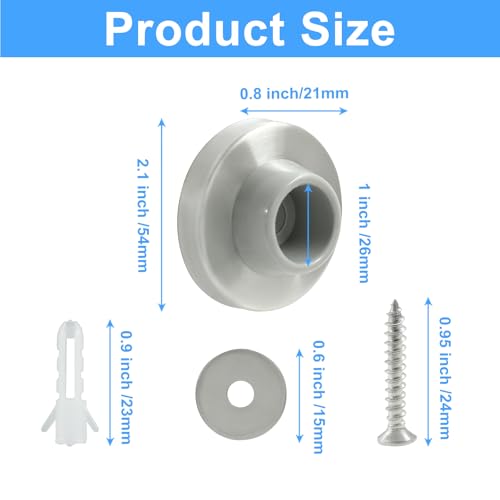 Concave Wall Door Bumper Stop Brushed Satin Nickel, 6 Pcs Stainless Steel Door Stoppers Wall Protector Door Stops, Round Rubber Door Knob Stoppers Wall Protector